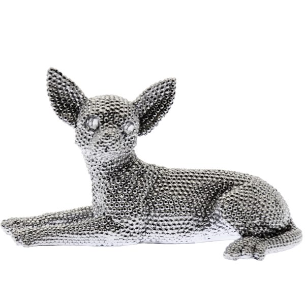 45487-Figura Perro Chihuahua Resina Plateada _26x14x16 Cm - 25€